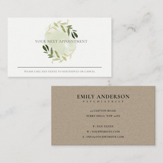 金ゴールド緑葉リースプロフェッショナルアポイントメント 名刺 (正面/裏面)