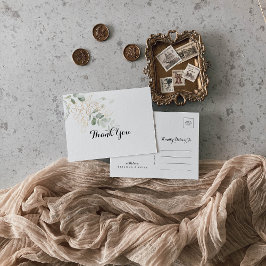 金ゴールド緑葉書道感謝はがき ポストカード