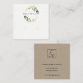 金ゴールド緑葉水色イヤリング表示ロゴ スクエア名刺 (正面/裏面)