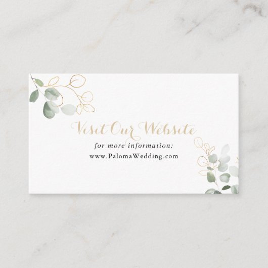 金ゴールド緑葉結婚のウェブサイト エンクロージャーカード (正面)