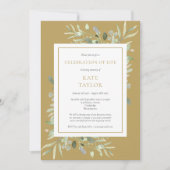 金ゴールド緑豊かな葬儀お祝いの写真 招待状 (正面)