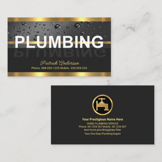 金ゴールド線ウォータードロップ配管反射 名刺 (正面/裏面)