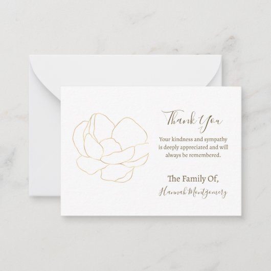金ゴールド線バラ悔やみや弔慰サンキューカード ノートカード (正面)