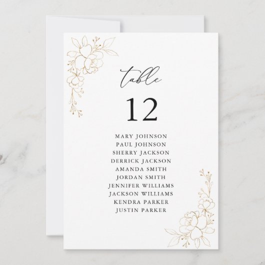 金ゴールド線フローラテーブル番号座席表 招待状 (正面)