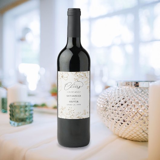 金ゴールド線フローラ結婚ズ ワインラベル