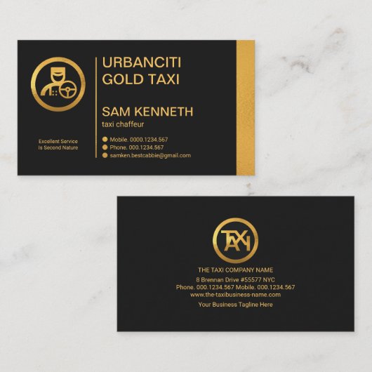 金ゴールド線ボタン列タクシードライバ 名刺 (正面/裏面)