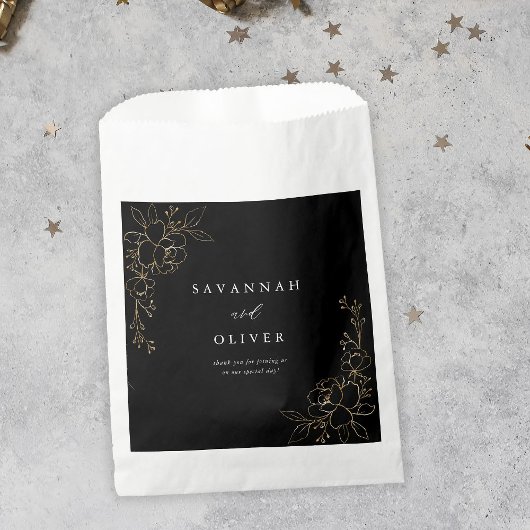 金ゴールド線結婚付きフローラ – 黒 フェイバーバッグ