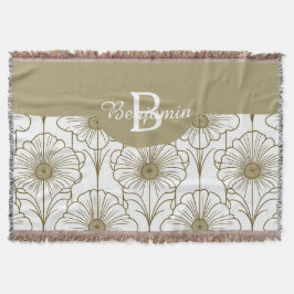 金ゴールド線花柄ブランケット スローブランケット