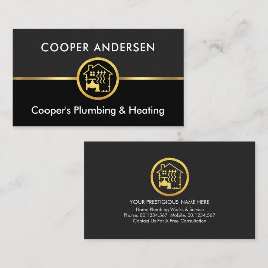 金ゴールド線配管暖房画層 名刺 (正面/裏面)