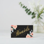 金ゴールド編みスクリプト書道の水色フローラ 名刺 (スタンド正面)