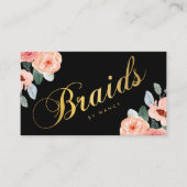 金ゴールド編みスクリプト書道の水色フローラ 名刺 (正面)