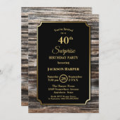 金ゴールド縁どウッドサプライズ40歳の誕生日パーティー 招待状 (正面/裏面)