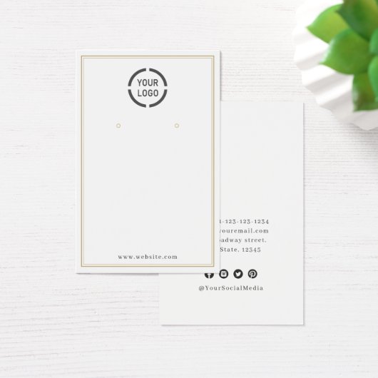 金ゴールド縁どカスタムロゴのホワイトイヤリング表示 (デスク)