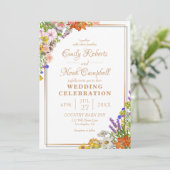 金ゴールド縁どカラフルワイルドフラワーカントリー結婚式 招待状 (スタンド正面)