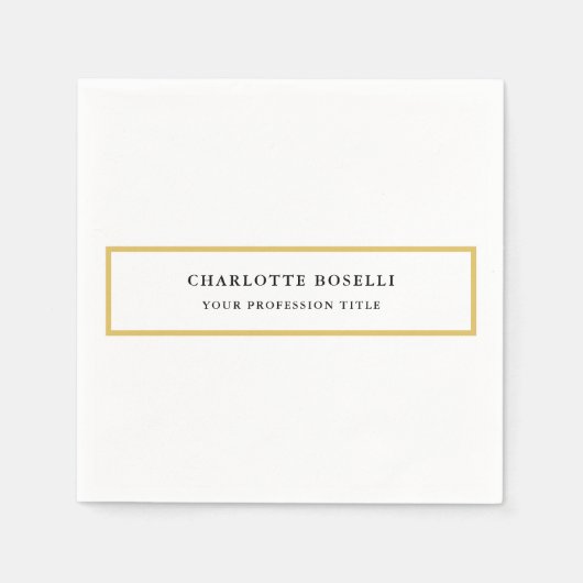 金ゴールド縁どカラーホワイトミニマルプロフェッショナル スタンダードカクテルナプキン (正面)