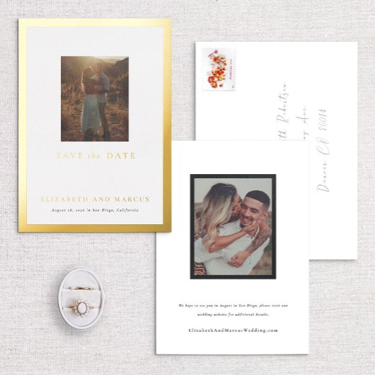 金ゴールド縁どギャラリーフレーム日付の保存 箔招待状