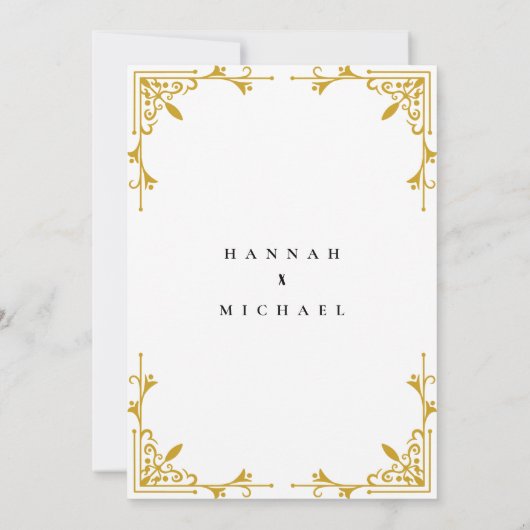 金ゴールド縁どクラシックモノグラム結婚式招待状 招待状 (裏面)