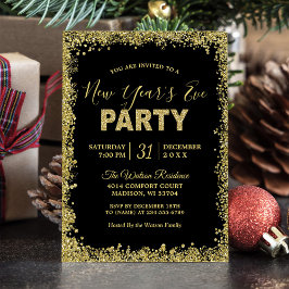 金ゴールド縁どグリッタータイポグラフィ新年のパーティー 招待状