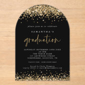 金ゴールド縁どグリッターブラック卒業パーティー アクリル招待状 (正面)