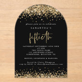 金ゴールド縁どグリッターブラック50歳の誕生日パーティー アクリル招待状 (正面)