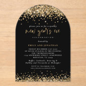 金ゴールド縁どグリッター年始パーティー黒アクリル アクリル招待状 (正面)