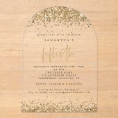 金ゴールド縁どグリッター50歳の誕生日パーティー アクリル招待状 (正面)