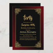 金ゴールド縁どサプライズ40歳の誕生日 招待状 (正面/裏面)