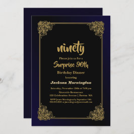 金ゴールド縁どサプライズ90誕生日 招待状