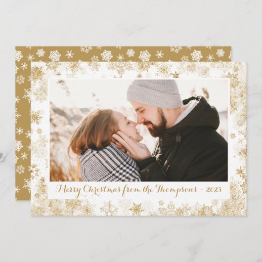 金ゴールド縁どスノーフレーク写真クリスマスカード シーズンカード (正面/裏面)