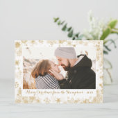 金ゴールド縁どスノーフレーク写真クリスマスカード シーズンカード (スタンド正面)