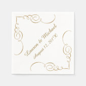 金ゴールド縁どダークパーソナライズされた渦 スタンダードカクテルナプキン (正面)