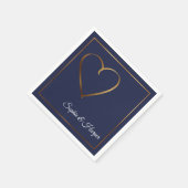 金ゴールド縁どハートとネイビーブルーの名前 スタンダードカクテルナプキン (角)