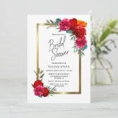 金ゴールド縁どバルガンディレッドピンクフローラブライダルシャワー 招待状 (スタンド正面)