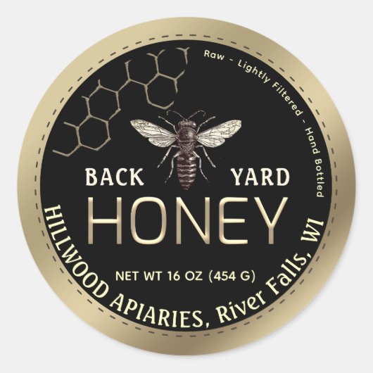 金ゴールド縁どビーハニカムハニージャー付き ラウンドシール (正面)