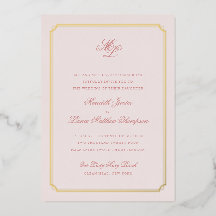 金ゴールド縁どピンクと金ゴールドモノグラム結婚のフォイル