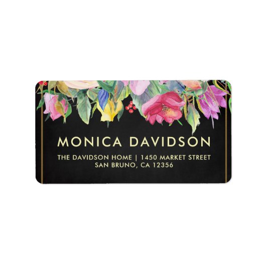 金ゴールド縁どフローラおよび黒板 |ブライダルシャワー ラベル (正面)