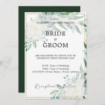 金ゴールド縁どフローラグリーナリー結婚式招待状