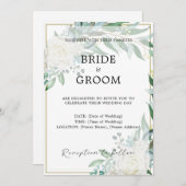 金ゴールド縁どフローラグリーナリー結婚式招待状 招待状 (正面/裏面)