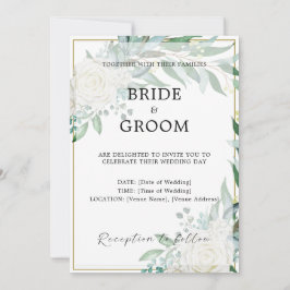 金ゴールド縁どフローラグリーナリー結婚式招待状 招待状