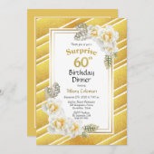 金ゴールド縁どフローラサプライズ60th誕生日ディナー 招待状 (正面/裏面)