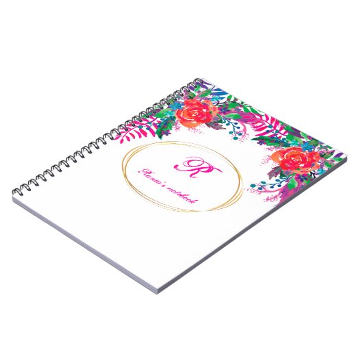 金ゴールド縁どフローラフォレパーソナライズされたストイニシャル ノートブック (左側)