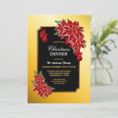 金ゴールド縁どブラックとPoinsettia Christmas Dinner 招待状 (スタンド正面)