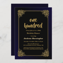 金ゴールド縁どブラック100th誕生日ディナー 招待状