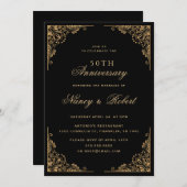 金ゴールド縁どブラック50結婚周年 招待状 (正面/裏面)