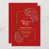 金ゴールド縁どポインセチアパーティー 招待状 (正面/裏面)