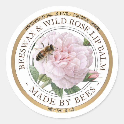 金ゴールド縁どリアルBee Lip Balmラベル ラウンドシール (正面)