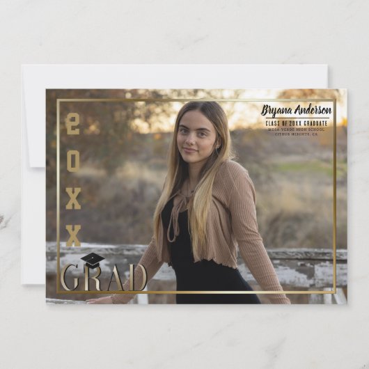 金ゴールド縁ど卒業写真発表 招待状 (正面)