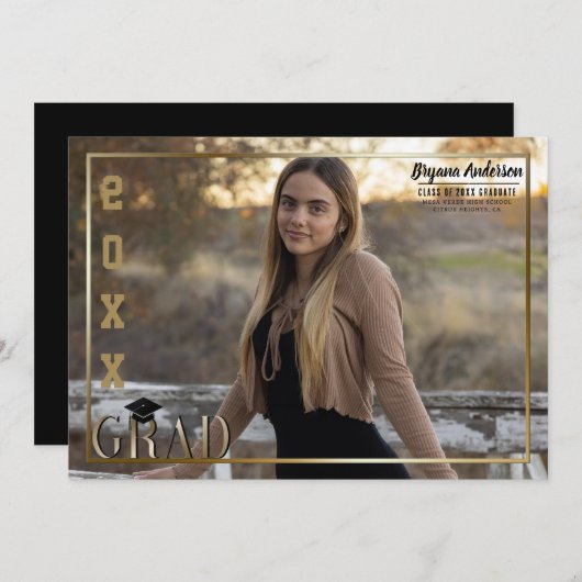 金ゴールド縁ど卒業写真発表 招待状 (正面/裏面)