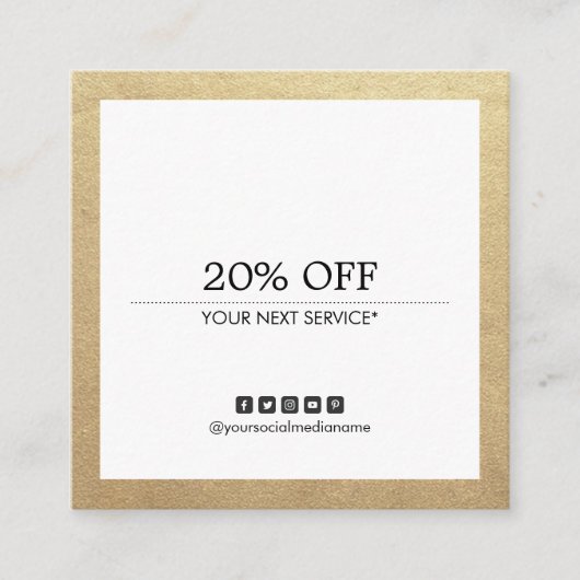 金ゴールド縁ど用ソーシャル·メディア·クーポン スクエア名刺 (正面)