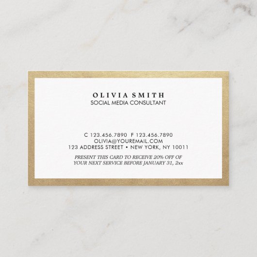 金ゴールド縁ど用ソーシャル·メディア·クーポン 名刺 (裏面)